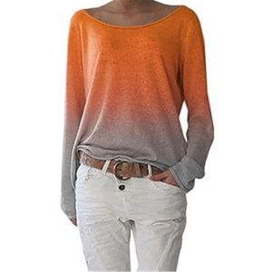 T-shirt da donna taglie forti 4X sfumatura moda manica lunga primavera estate O-collo tunica ampia top casual