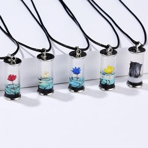 Pendant Necklaces 1 Piece Mother's Day Necklace Drift Bottle Glass With Dried Flower Pendants PU For Women Jewelry Accessories 44cm Long