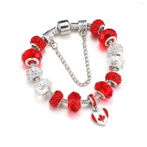 Charm Bracelets Canada National Flag Bracelet For Women DIY Red White Crystal Beads Brand Pulseira Jewelry Gift