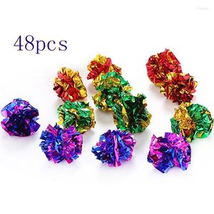 Cat Toys 48PCS Mylar Balls Toy Shiny Crinkle Sound Ring Paper Kitten Crackle Lightweight Play Assorted Colorful
