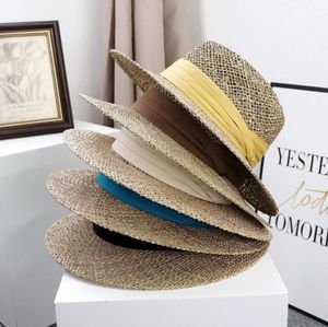 Wide Brim Hats SumSummer Women Fray Woven Seagrass Boater Hat Casual Sun Beach Caps Lady Travel Summer Unisex Natural Straw
