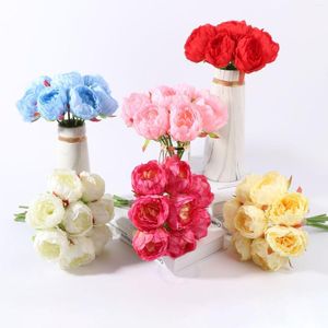 Flores decorativas 8pcs/grupo de seda branca peony artificial bouquet decoração de casamento de rosa falsa para decoração de festa em casa rosa