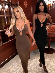 Casual Dresses Dulzura Hollow Out V Neck Strap Midi Dress Backless Bodycon Sexy Streetwear Party Club Festival 2022 Summer Clothes Elegant T230210