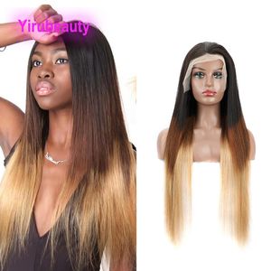 1B/4/27 Ombre Color Brazilian Human Hair 13X4 Lace Front Wig Silky Straight 10-32inch 150% 180% 210% Density Three Tones Color
