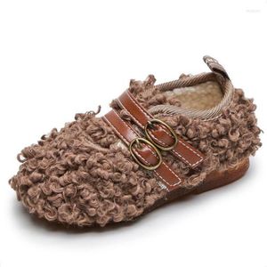 Sportschuhe Winter Kinder Plüsch Warme Prinzessin Mädchen Fluff Loafers Baby Kleinkind Casual Flache Kinder Baumwolle Erbsen Nicht-slip