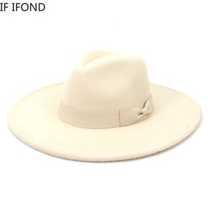 Cloches Big Wide Brim Women Hats Winter Autumn Ladies Elegant Retro Felt Fedora Hat Wedding Church Dress Formal Hat 230210