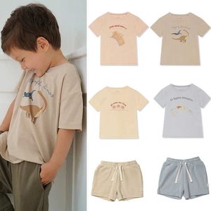 Tシャツ2022サマーキッズTシャツかわいい漫画の男の子Tシャツ子供用トップウェアセットガールズTシャツショーツスーツ幼児ベイビーアウトフィットT230209