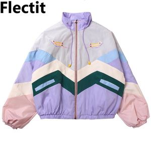 Women's Jackets Flectit Women Pastel Bomber Jacket Cute Embroidery Color Block Duster Souvenir Sukajan Jacket Japanese Girls Harajuku Style * 230210