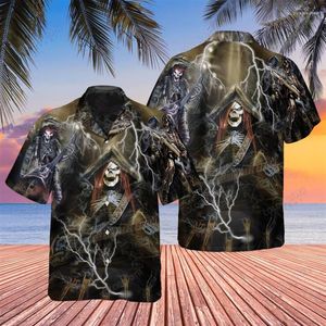 Camisas casuais da praia de lazer havaiano Halloween Skull Hawaii 3D impressão masculina colorida camisa curta camisa de streetwear moda vetemente
