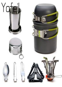 1set camping pot kookplaten sets mini -gaskachel met stand vork lepel messengerei -gebruiksvoorwerpen outdoor servies diner picknick 2202255085377