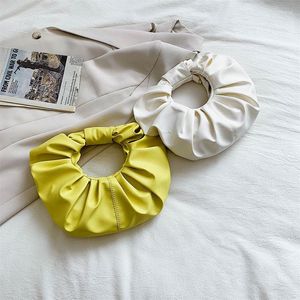 Evening Bags Ring Handbag Women Frame Bag Pleated Clutch Shell 12inch Pu White/ Yellow