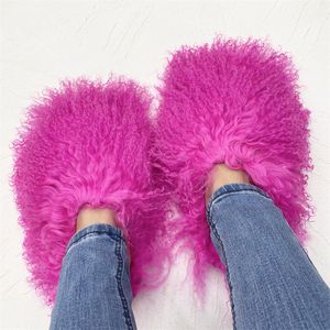 Slippers New beach wool slippers fur integrated warm snow boots Mongolian fur slides 220913