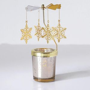 Świece uchwyty świecznik obrotowy obrotowy świąteczny lekka herbata Tealight metalowy stół obiad karuzelowy ornament ślubny płatek śniegu