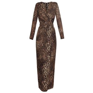 Casual Dresses Animal Print Leopard Elegant Party Dress Going Out Datum middag för kvinnor inslagna v hals långärmad hög slits maxi