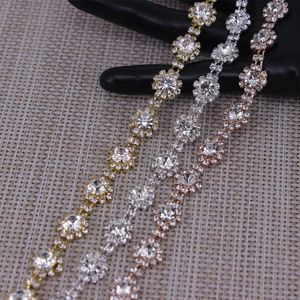 Wedding Sashes Shiny Flower Shape Crystal Rose Gold Silver Rhinestones Trim Metal Chain Ribbon For Dress Bag Shoes Accessories