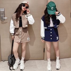 Sets Suits Girls' Skirt Spring and Autumn Sports Baseball Uniform Jacket Short Two piece Korean Children's 230210