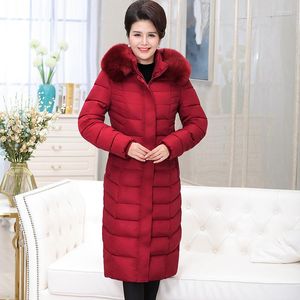 Trench da donna AYUSNUE Giacca lunga invernale da donna Parka Plus Size Cappotto con cappuccio Grande collo di pelliccia Giù Cotone Giacche da donna Parka Mujer