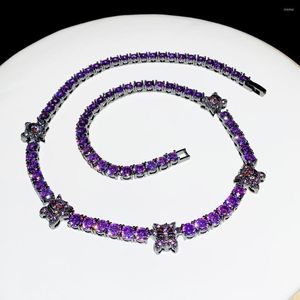 Choker Iced Out Bling Demon Necklace Black Purple Zircon 5mm Tennis Chain Little Devil Charm Women Men Hip Hop Jewelry