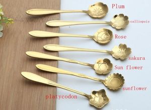 Gold color Flower Spoon Stainless Steel Cherry Blossoms Sakura Rose Measuring Tea Coffee Scoop Gift