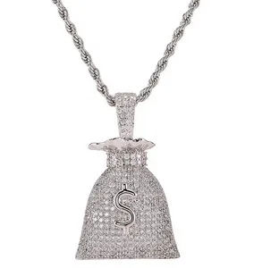 Pendant Necklaces ZIRCON INLAID HIP-HOP EURO-AMERICAN MONEY BAG Dollar Sign High-quality Necklace Neutral Copper Jewelry Hip Univ