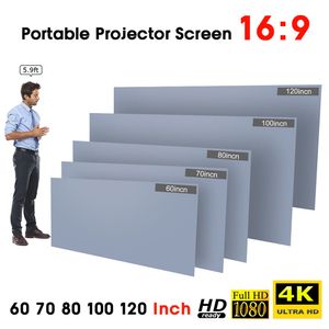 Projection Screens 80 Inch Portable Projector HD 16 9 Frameless Video Foldable Wall Mounted for Home Theater Office Movies 230210