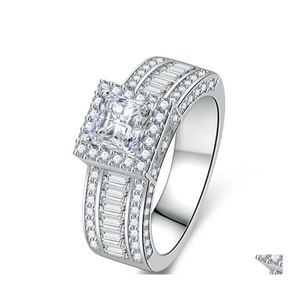 With Side Stones Luxury Band Zircon Rings For Women Eternity Promise Cz Crystal Finger Ring Engagement Wedding Jewelry Love Gift Dro Dhwoz