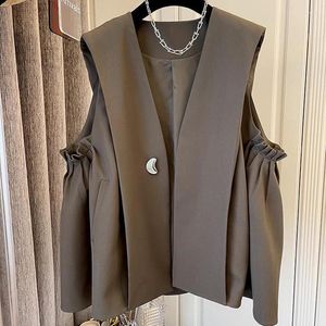 Colete feminino Autumn coreano Casaco casual solto Plaito plissado de traje colete de colete Mulheres de melhor fêmea para a senhora elegante