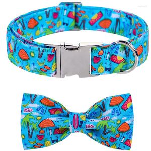 Hundkrage Personlig sommarblå krage med Bowtie Beach justerbar valp för stort medium Small