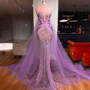 Sexy Women Evening Dresses With Deep V-Neck Shine Sequined Cross Collar Sleeveless Party Special Occasion Prom Gowns