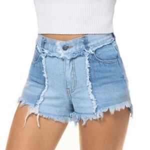 Jeans European American summer shorts tight sexy panels fringed mid-rise pants legs women's denim shorts 9055