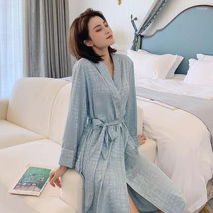 Women's Sleepwear FZSLCYIYI Fashion Plaid Women's Spring Kimono Robe Lady Rayon Bath Gown Yukata Nightgown Sleepshirts Pijama Mujer