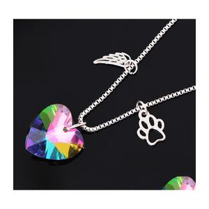 Anhänger Halsketten Herz Kristall Halskette Glas Regenbogen Farbe Pfote Für Liebhaber Flügel Hohle Hundeklaue Drop Lieferung Schmuck Anhänger Dhamj