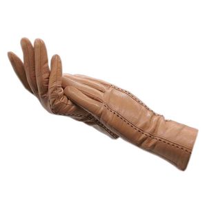 Five Fingers Gloves Winter ladies wrist fashion sheepskin gloves yellow autumn warm women's leather gloves goatskin wool lining driving 230210