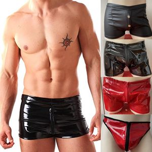 Underbyxor sexiga underkläder för män Wetlook Leather PVC Boxers Border vuxna shorts manliga unerpants kostymer underbyxor