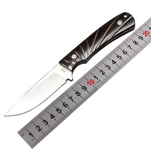 1st M6692 Survival Straight Knife 7Cr13Mov Satin Drop Point Bade Full Tang Ebony Handle Outdoor Camping Vandring Jakt Knives With Leather mantel