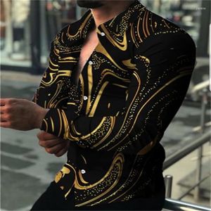 Camisas casuais masculinas Moda de luxo Cool 3D Impressão digital Men 2023 Autumn Manga Long Turndown Tops Tops para roupas homens