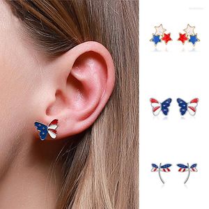 Stud Earrings Design Butterfly Dragonfly Shaped American Flag For Women Girls Fashion Geometric Ear Jewelry Party Gifts