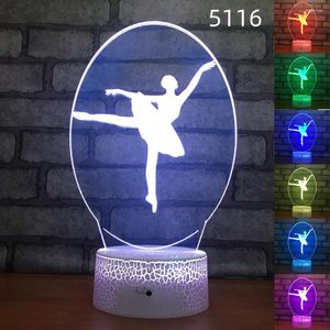 Luci notturne 7 colori Ballerino di danza classica Lampada 3d Tocco colorato Luce notturna Novità visiva Tavolo da scrivania USB Decorazione camera da letto Illuminazione