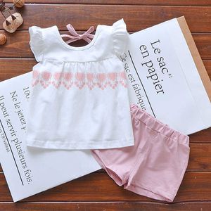 Set di vestiti per ragazze Abiti di moda per neonati per ragazza T-shirt con maniche a petalo Pantaloncini Pezzi Set di cotone per bambini Abiti estivi