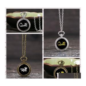 Pendant Necklaces Her King His Queen Statement Necklace Fashion Golden Crown Round Lovers With Valentine Gifts Drop Delivery Jewelry Dhoqh