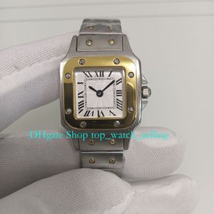 С коробками часов для женщин маленький размер 22 -мм кварц 18 тыс. Желто -золото римские циферблаты Двухцветные браслетовые часы Lady Women Watch