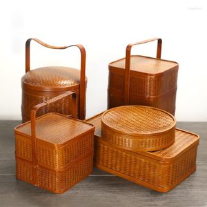 Dinnerware Sets Retro Bamboo Tea Set Storage Box Portable Snack Pizza Lunch Sushi Take Out Cake High Grade Gift