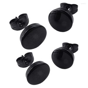 Saplama küpe takı erkekler 10mm/8mm daire kulak saplamaları 4pcs paslanmaz çelik siyah