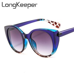 Óculos de sol Longkeeper Luxury Cat Eye Women Gradient Glasses Retro Blue Leopard Shades Lunette de Soleil Femme 230211