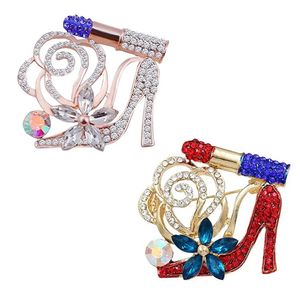 20 Pcs/Lot Custom Fashion Brooch High Heels Shape Rhinestone Lipstick Brooches Pin For Women/Girl Accessories
