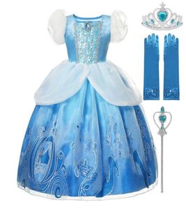 Vogueon Girl Cinderela Princess Halloween Party Kostuum Korte Mouw Blue Fancy Ball Jurk Kinderen Fancy Birthday Deskleding Frock 203642612