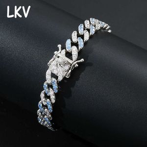 Hot selling 9mm blue and white zircon Cuban personalized hip-hop rap fashion bracelet