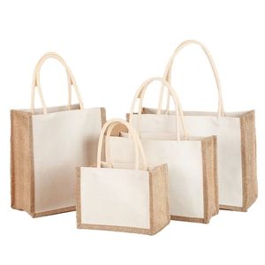 Sublimation Blank Polyester canvas tote bag Waterproof PE film lined Linen jute shopping bag natural eco friendly Totes Blanks