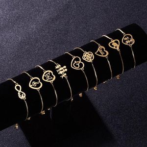 Bangle Rinhoo Stainless Steel Bracelets For Women Chain Party Wedding Bride Heart Rose Jewelry Family Mother Bracelet Gift