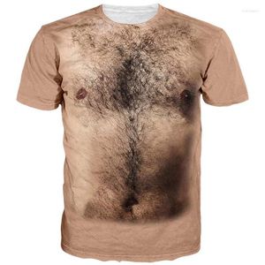 メンズTシャツTシャツ3Dプリントメン女性動物裸毛むくじゃらの男通りのシャツハラジュク胸アニメTシャツ半袖